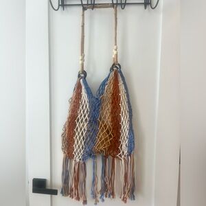 Handmade Macrame Net Shoulder Bag - Blue, White, Brown
